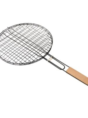 TK Stainless Steel Double Sided Round BBQ Grill with Wooden Handle