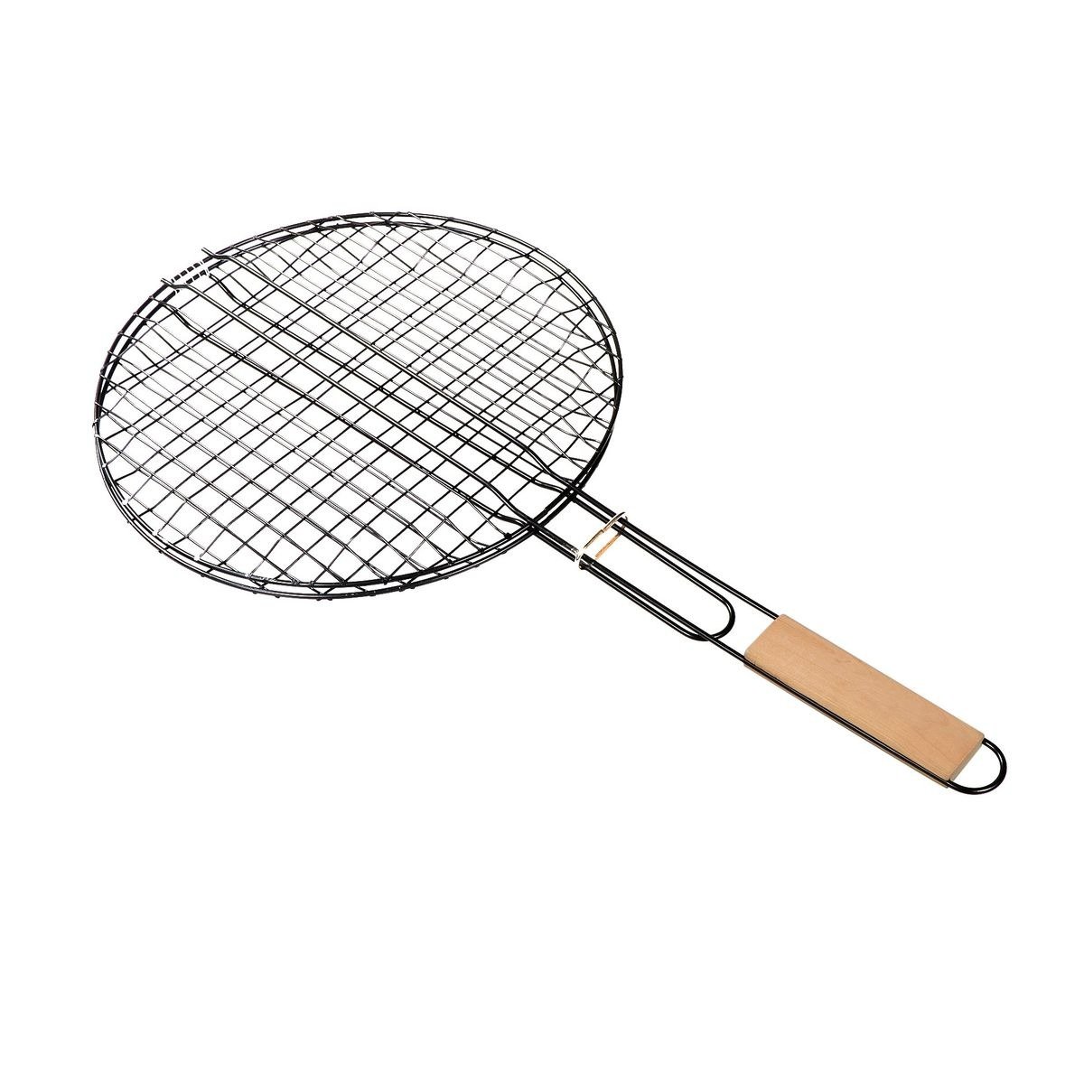 TK Stainless Steel Double Sided Round BBQ Grill with Wooden Handle