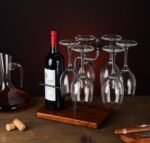 Wine Glass and Bottle Rack – Iron Frame with Wooden Base