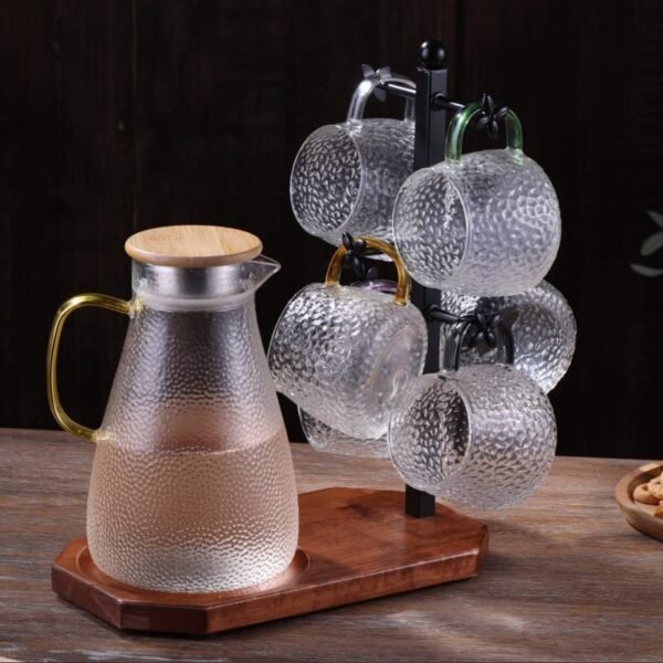 6-Cup Mug & Coffee Pot Stand – Wooden Base & Iron Holder