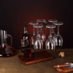 Wine Glass and Bottle Rack – Iron Frame with Wooden Base