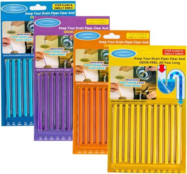 12 Pack Drain Cleaning & Odor Control Sticks – Slow Dissolving Pipe Cleaner