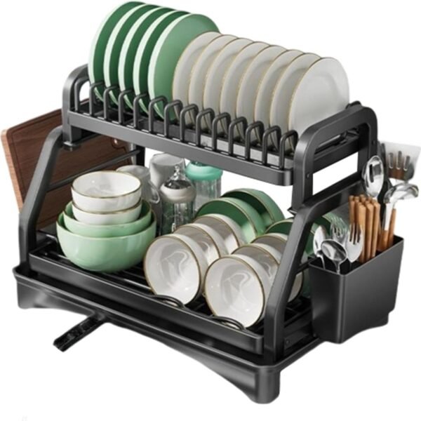 Countertop 2-Tier Stainless Steel Dish Rack with Utensil Holder