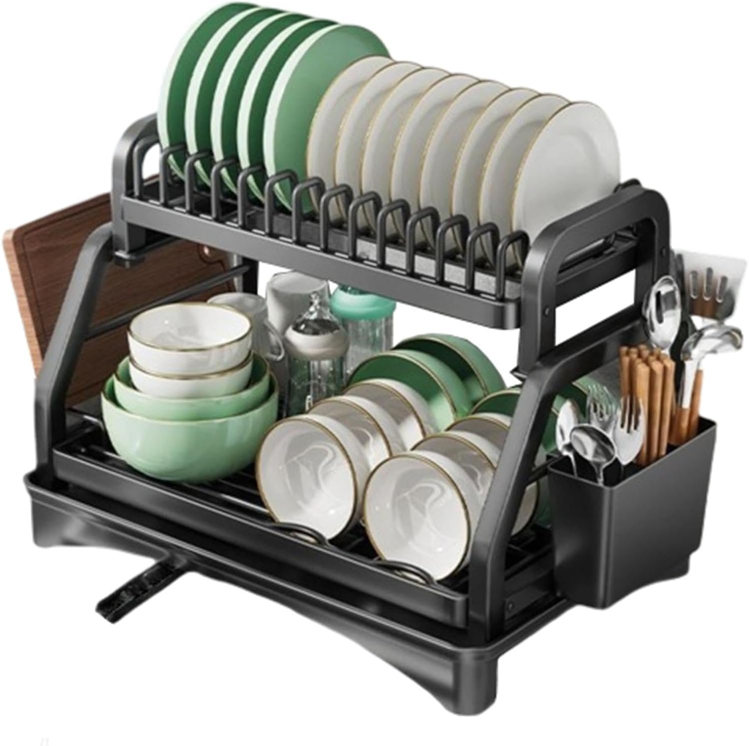 Countertop 2-Tier Stainless Steel Dish Rack with Utensil Holder