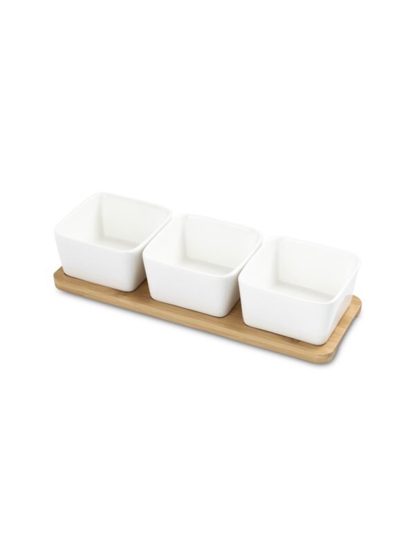 3-Piece Ceramic Bowl Set with Bamboo Holder