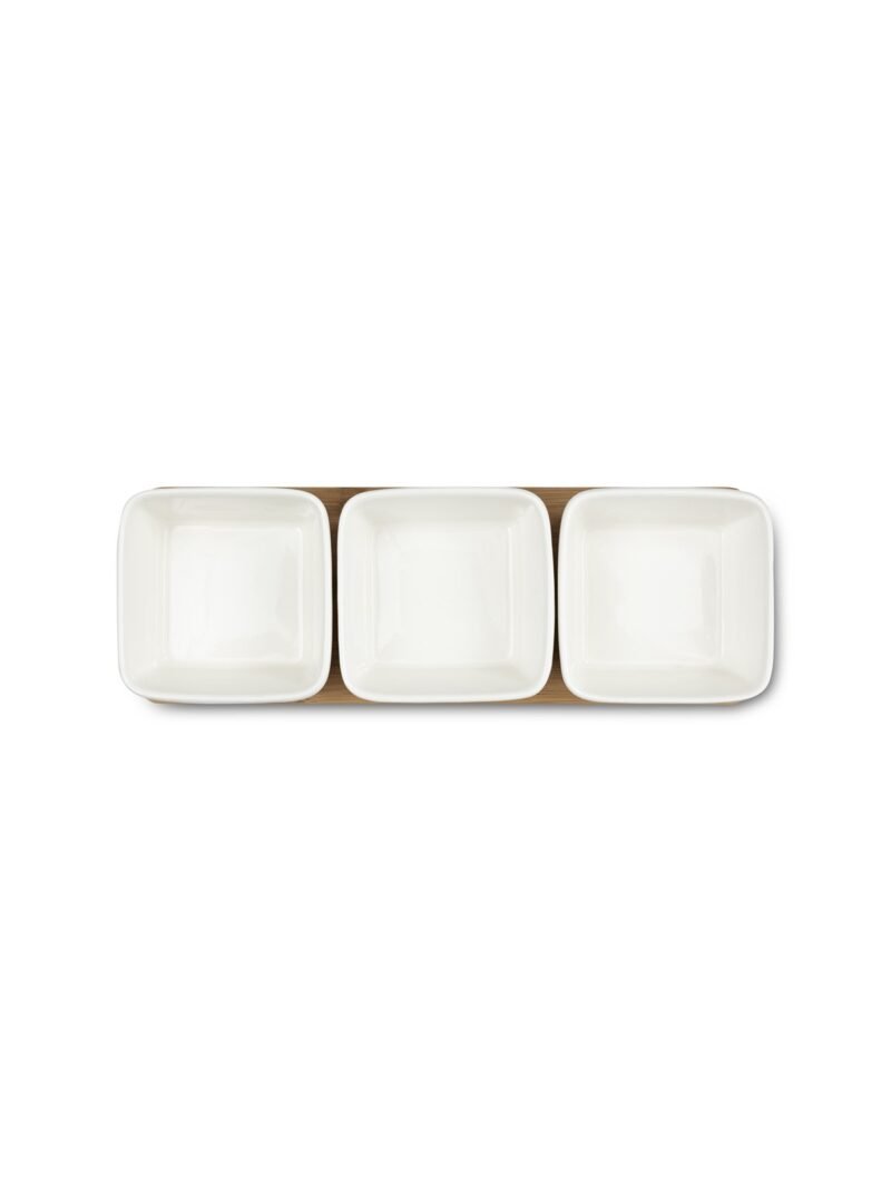 3-Piece Ceramic Bowl Set with Bamboo Holder