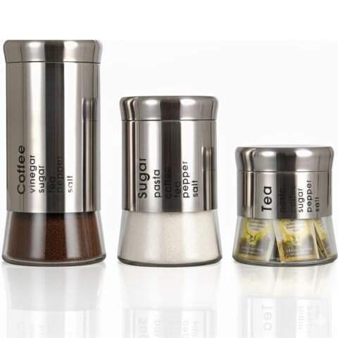 3 Piece Stainless Steel Tea Sugar Canister Set