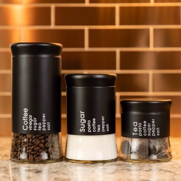 3 Piece Stainless Steel Tea Sugar Canister Set