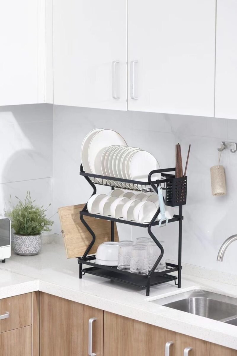 Vera 3-Tier Countertop Dish Rack – Powder-Coated Iron