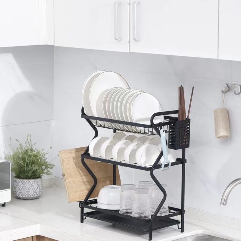 Vera 3-Tier Countertop Dish Rack – Powder-Coated Iron