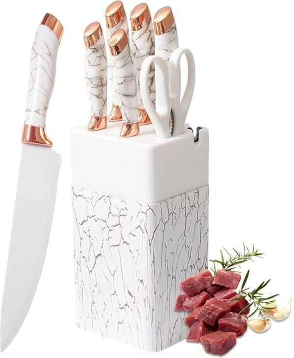 7-Piece Marble Finish Knife Set with Built-In Sharpener