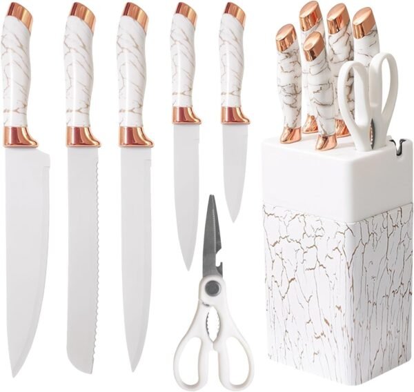 7-Piece Marble Finish Knife Set with Built-In Sharpener