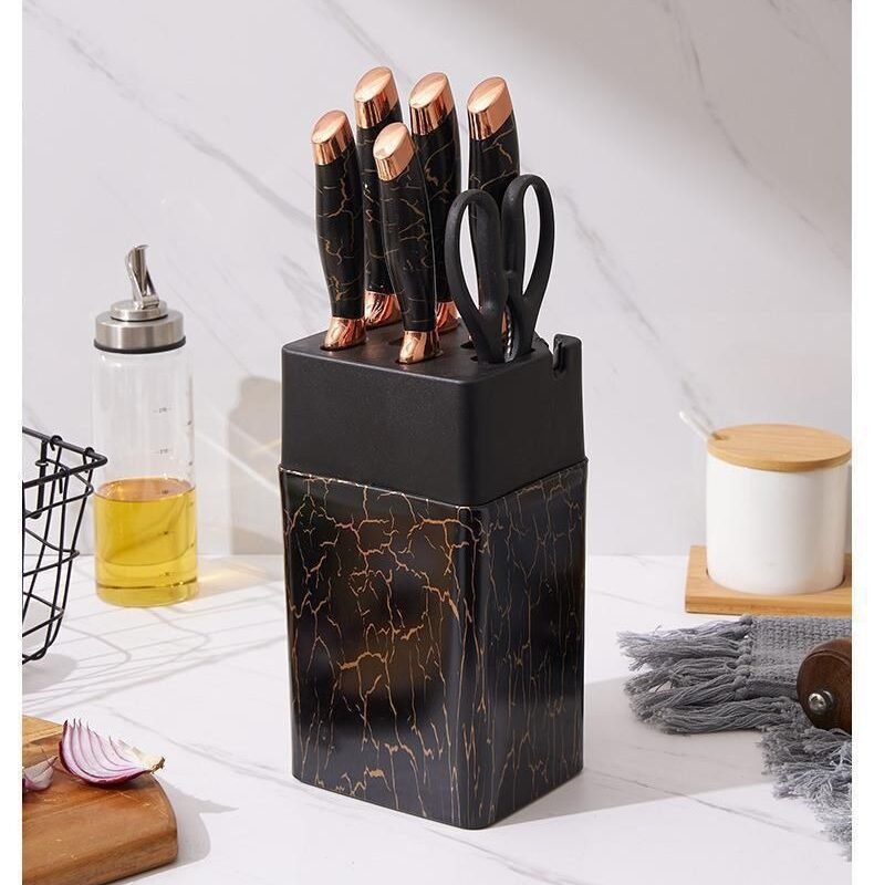 7-Piece Marble Finish Knife Set with Built-In Sharpener