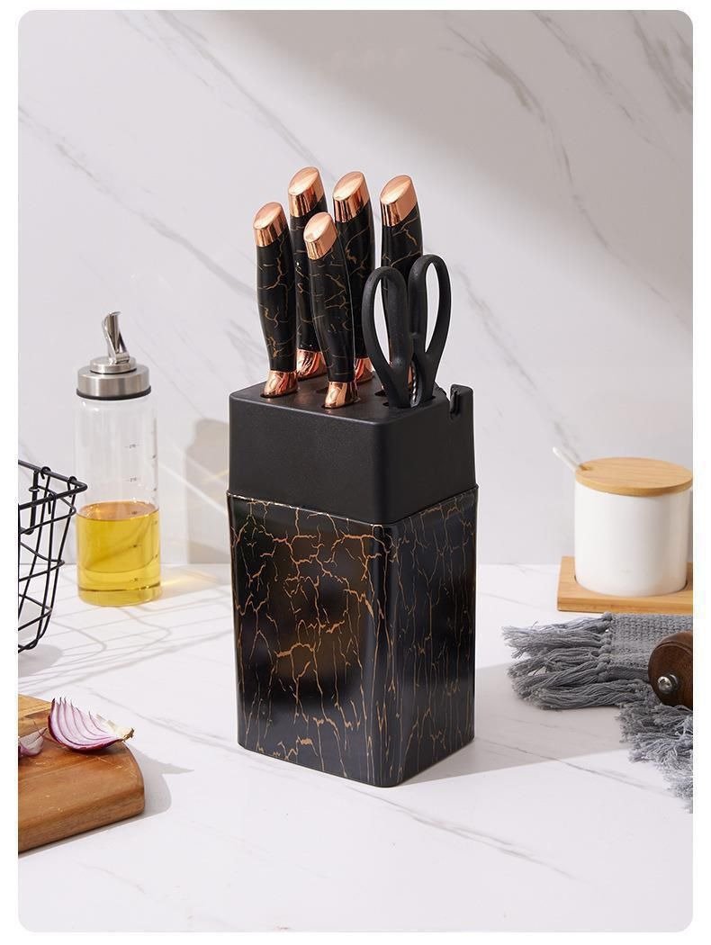 7-Piece Marble Finish Knife Set with Built-In Sharpener