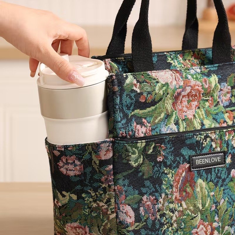 TK Floral Insulated Lunch Bag with Side Bottle Pockets