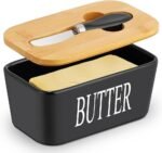 Ceramic Butter Dish with Bamboo Lid and Steel Knife
