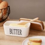 Ceramic Butter Dish with Bamboo Lid and Steel Knife