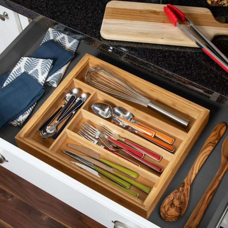 TK Bamboo Expandable Cutlery Drawer Organizer