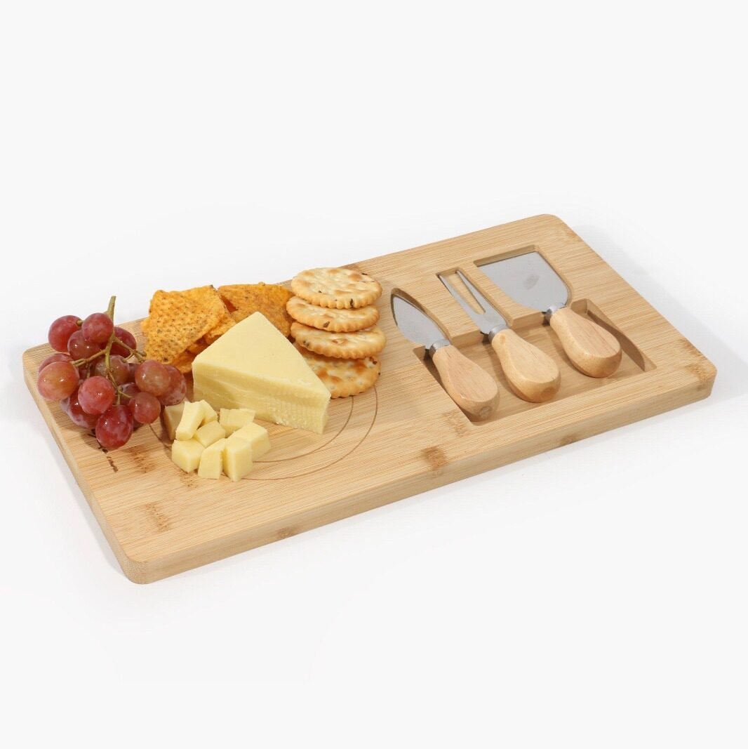 Bamboo Cheese Board with Serving Utensils Set