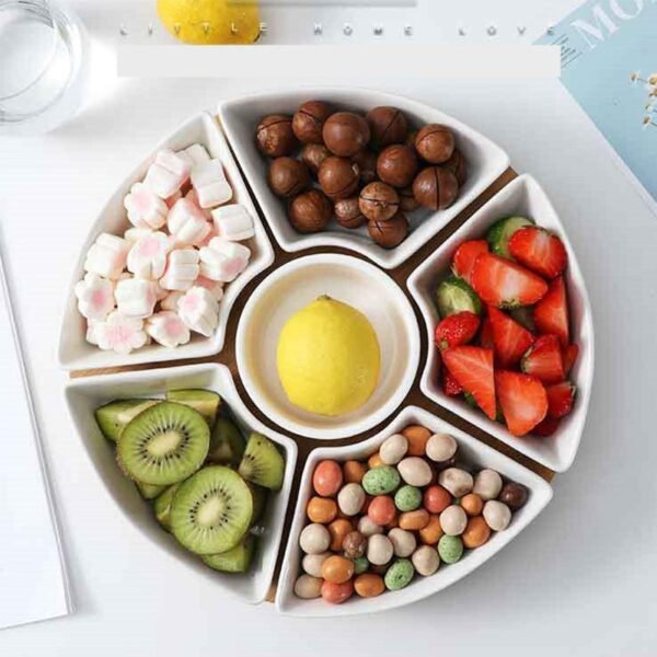 Bamboo Serving Tray with Ceramic Dishes Set