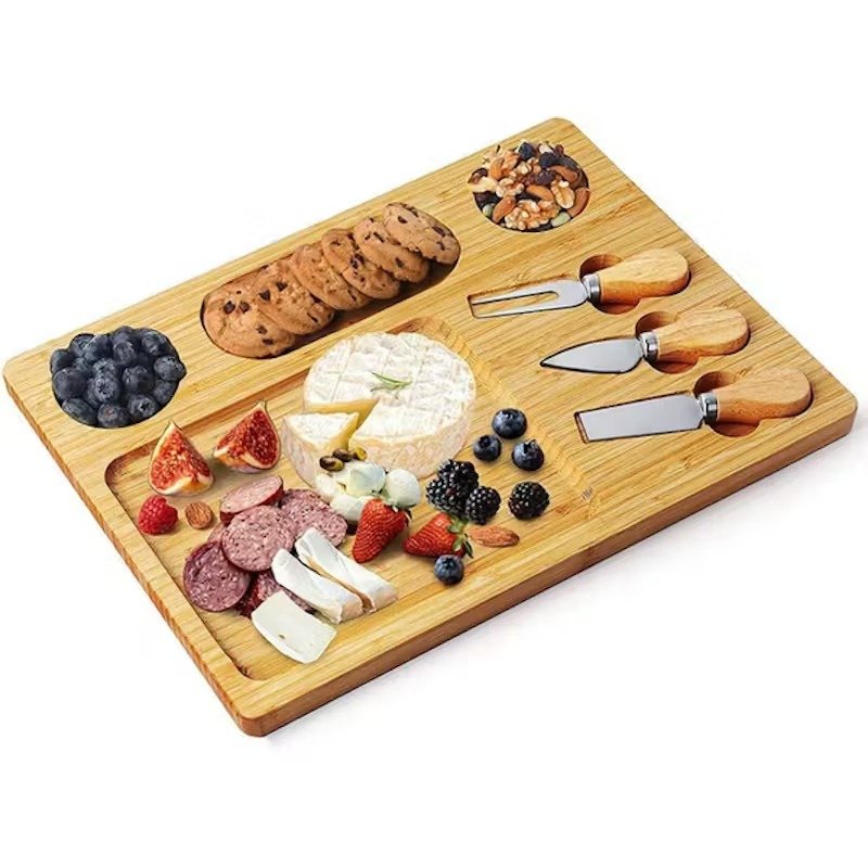 4 Piece Bamboo Cheese Board Set with Knife Slots