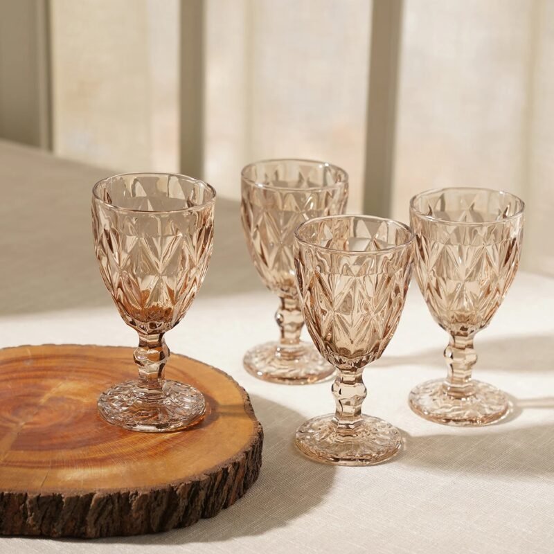 Set of 6 Diamond Wine Cut Glasses