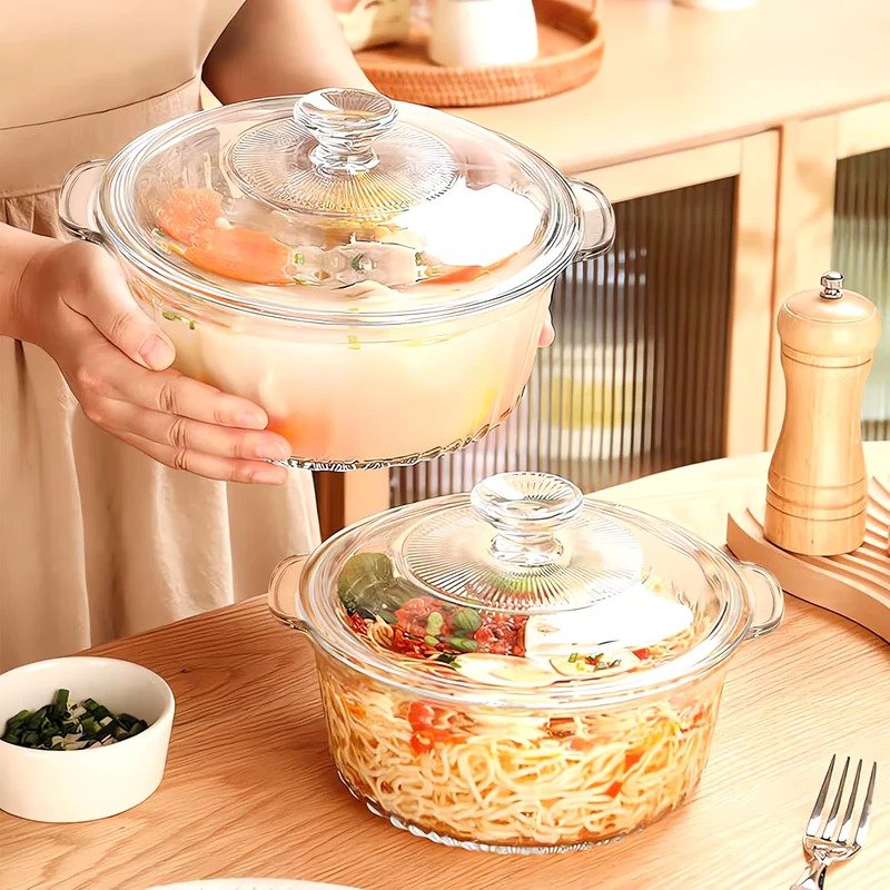 Round Borosilicate Glass Casserole Dish With Lid