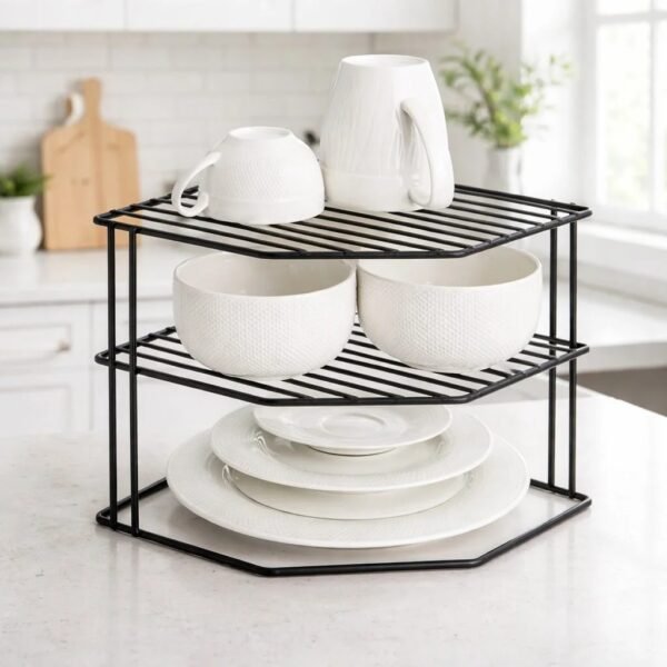 TK Stainless Steel Corner Shelf – 2-Tier Bathroom & Kitchen Organizer