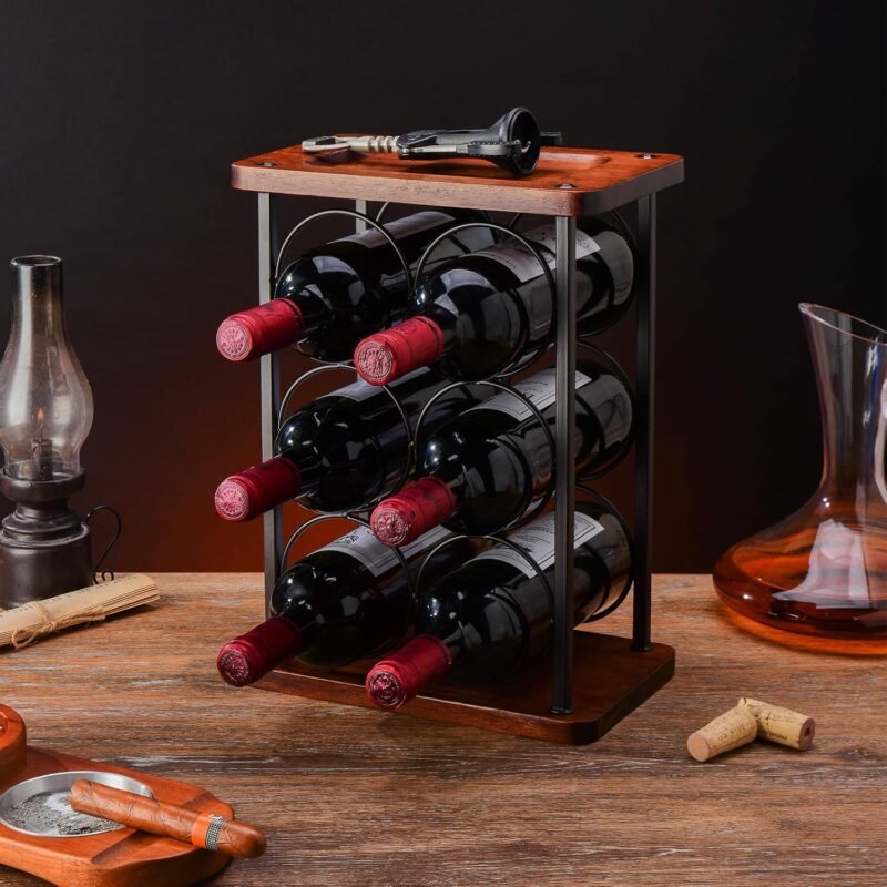 Freestanding Wood & Iron Wine Rack – Bottle Storage Display Stand