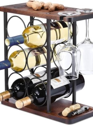 Wine Glass & Decanter Display Stand – Wood & Iron