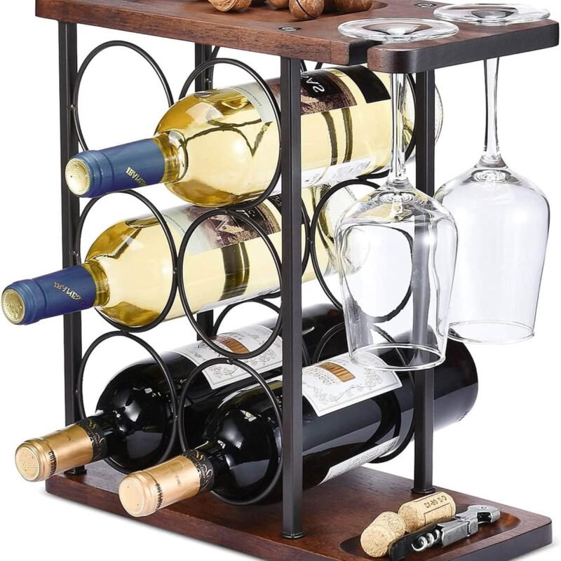 Wine Glass & Decanter Display Stand – Wood & Iron