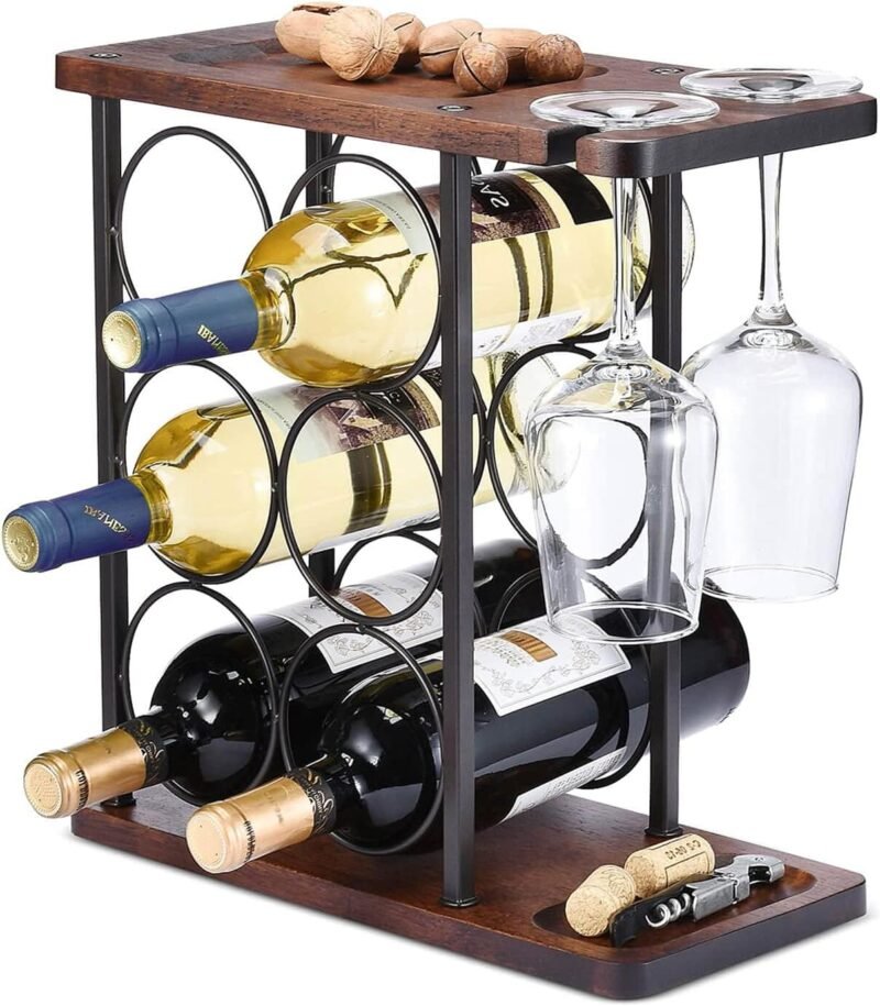 Wine Glass & Decanter Display Stand – Wood & Iron