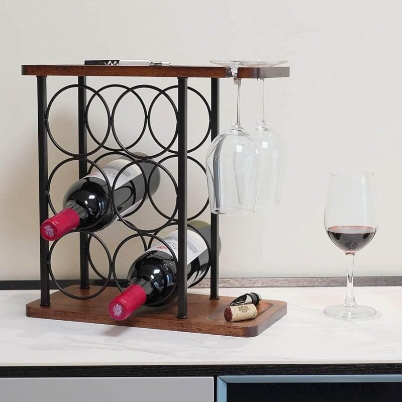 Wine Glass & Decanter Display Stand – Wood & Iron