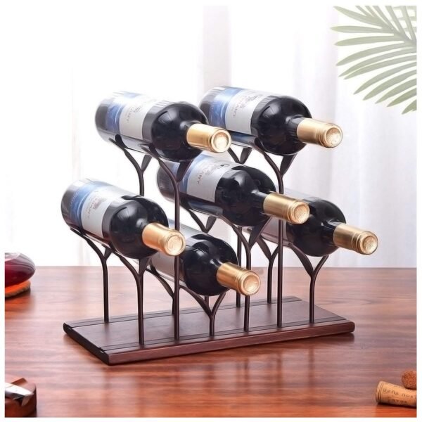 6-Bottle Countertop Wine Rack – Wood & Metal Freestanding Stand