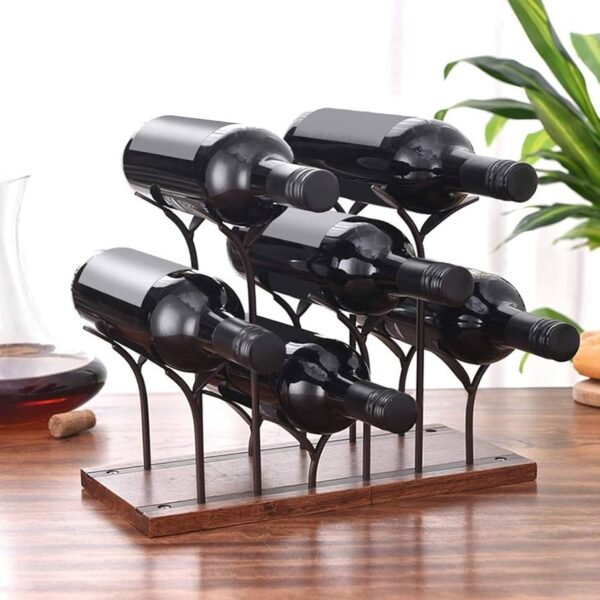 6-Bottle Countertop Wine Rack – Wood & Metal Freestanding Stand