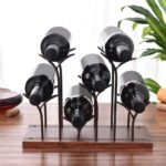 6-Bottle Countertop Wine Rack – Wood & Metal Freestanding Stand