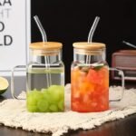 Glass Tumbler Cup with Bamboo Lid and Straw