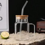 Glass Tumbler Cup with Bamboo Lid and Straw