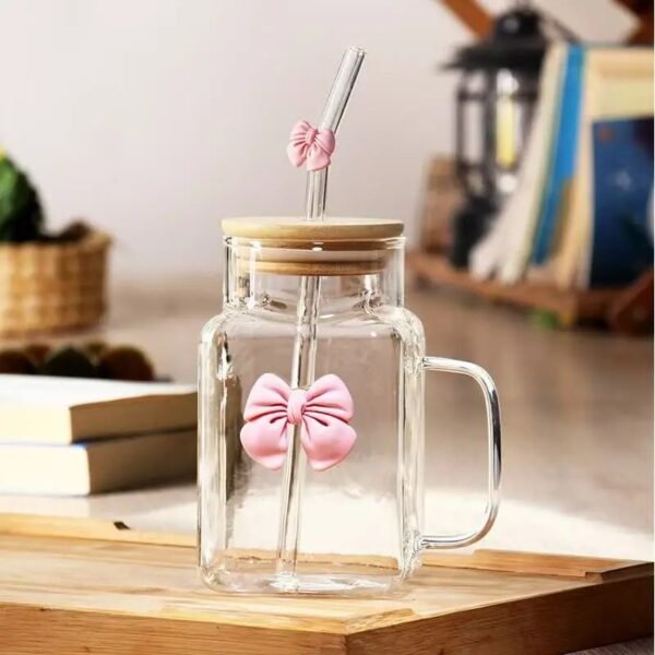 Glass Tumbler Cup with Bamboo Lid and Straw
