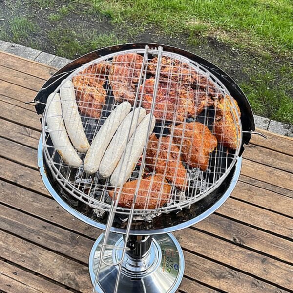 TK Stainless Steel Double Sided Round BBQ Grill with Wooden Handle