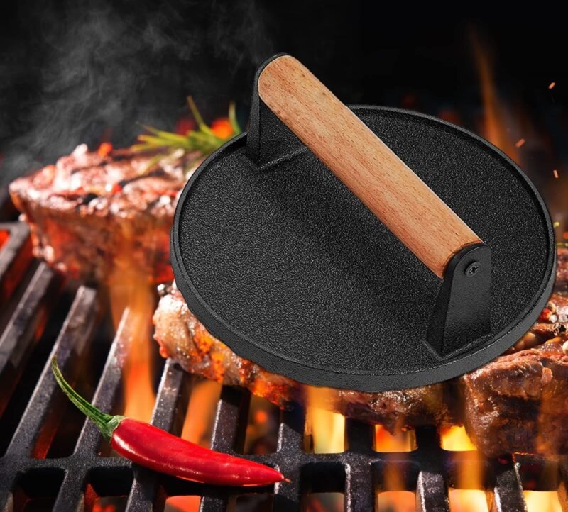 Cast Iron Grill Press – BBQ Burger & Steak Press