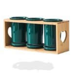 Ceramic Kitchen Utensil Holder with Wooden Base