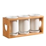 Ceramic Kitchen Utensil Holder with Wooden Base