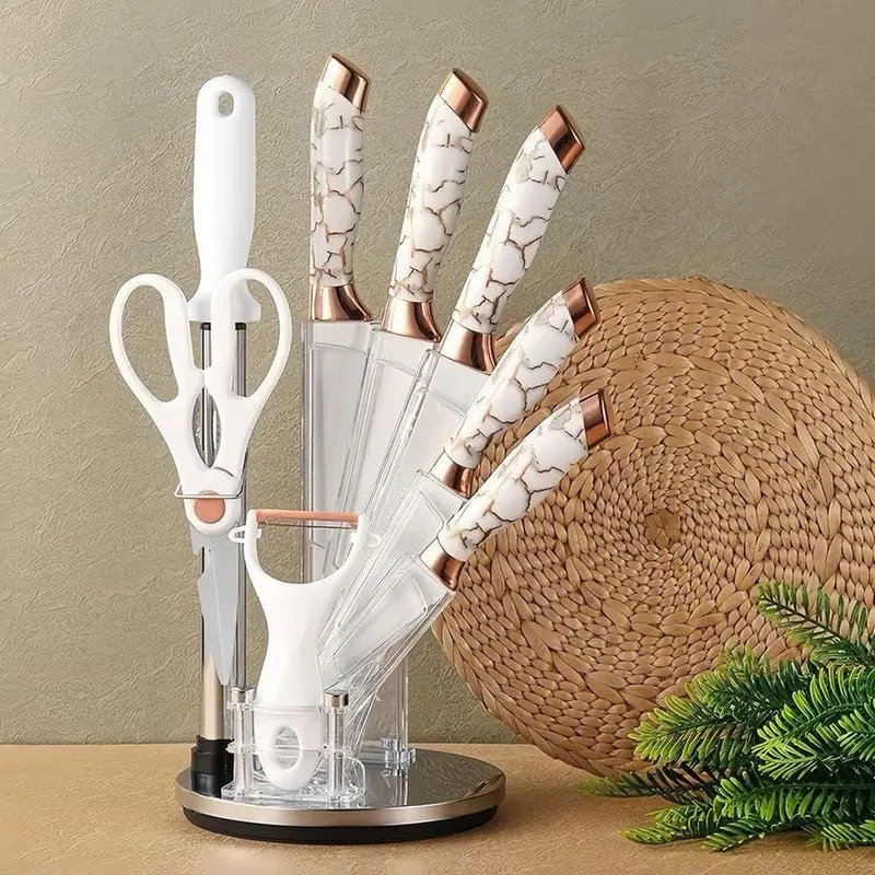 9-Piece Knife Set with Rotating Stainless Steel Base & Acrylic Holder