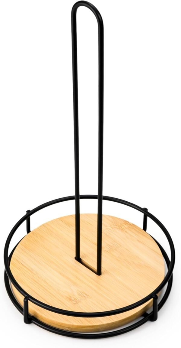 Paper Towel Holder with Bamboo Base – Kitchen Counter Stand