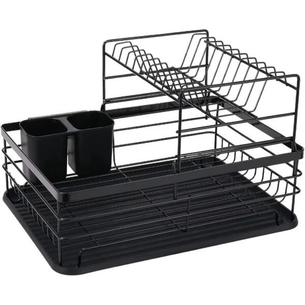 2-Tier Kitchen Top Dish Rack with Utensil Holder – Steel Frame