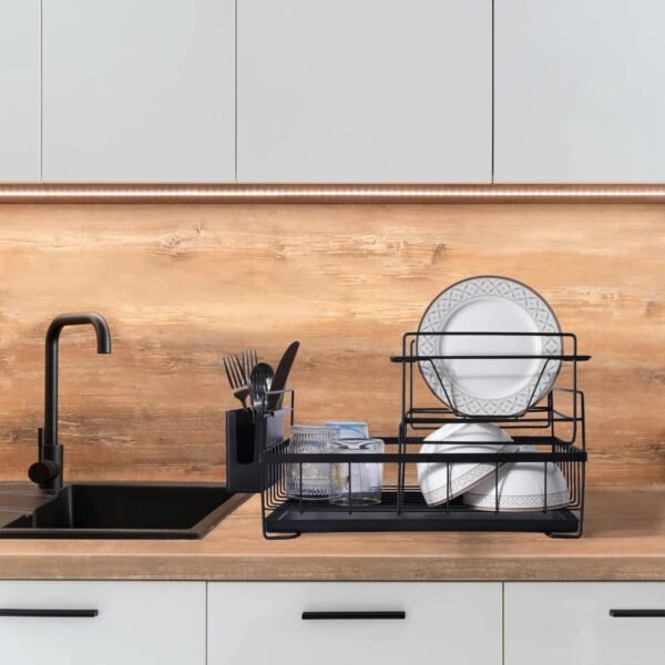 2-Tier Kitchen Top Dish Rack with Utensil Holder – Steel Frame