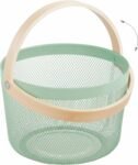 TK Round Iron & Wood Mesh Basket