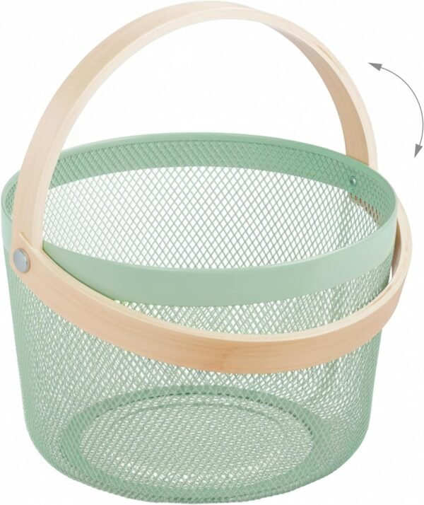 TK Round Iron & Wood Mesh Basket