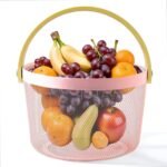 TK Round Iron & Wood Mesh Basket